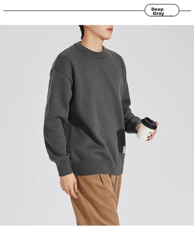 Huili Men's Sweater, Autumn And Winter Round Neck Pullover, Warm Base Layer Knit Sweater, Thick Comfortable Warm Top, Iron Gray, 4XL 11