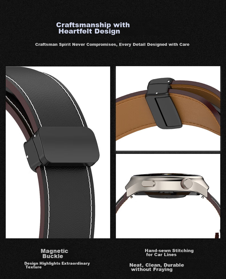 KMaxAI Leather Watch Strap Compatible with Huawei Watch GT 6/5 46mm, Watch 4/3/2 Pro, Creative Magnetic Top-Grain Cowhide Leather Strap for Men And Women Business Watches, Brow 10