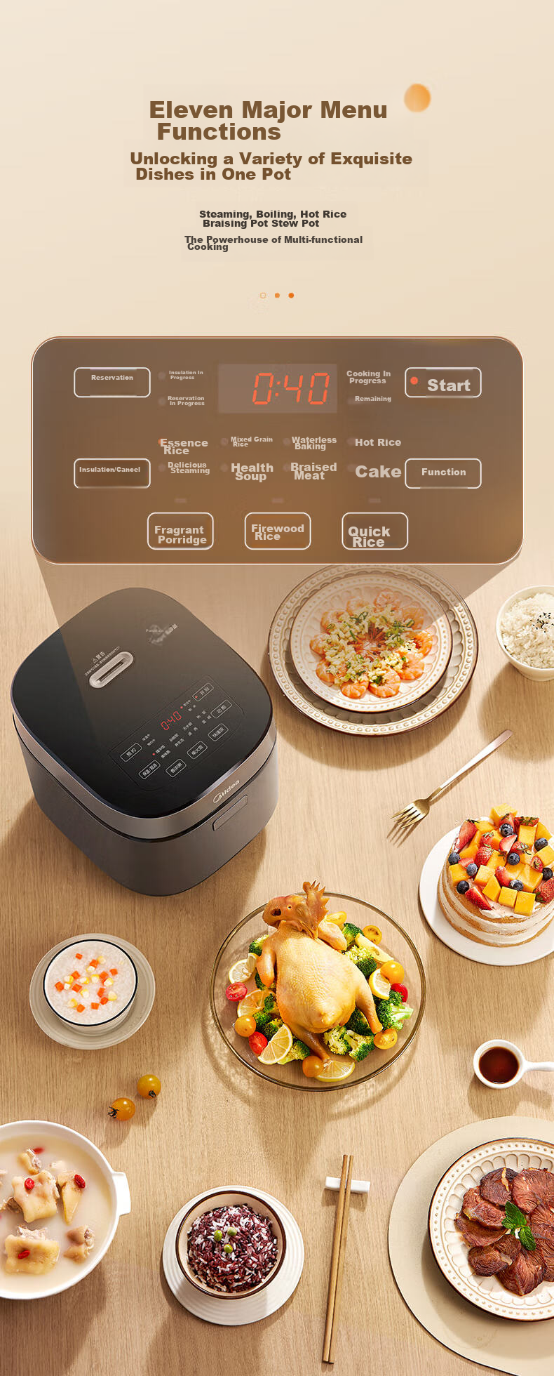 Midea Fast Cream Rice Cooker for Home Use, Suitable for 3-5 People, Antibacterial Non-Stick Inner Pot, 5L Capacity, Celadon Color, New Smart Model with Reservation Function MB-5E01R 8