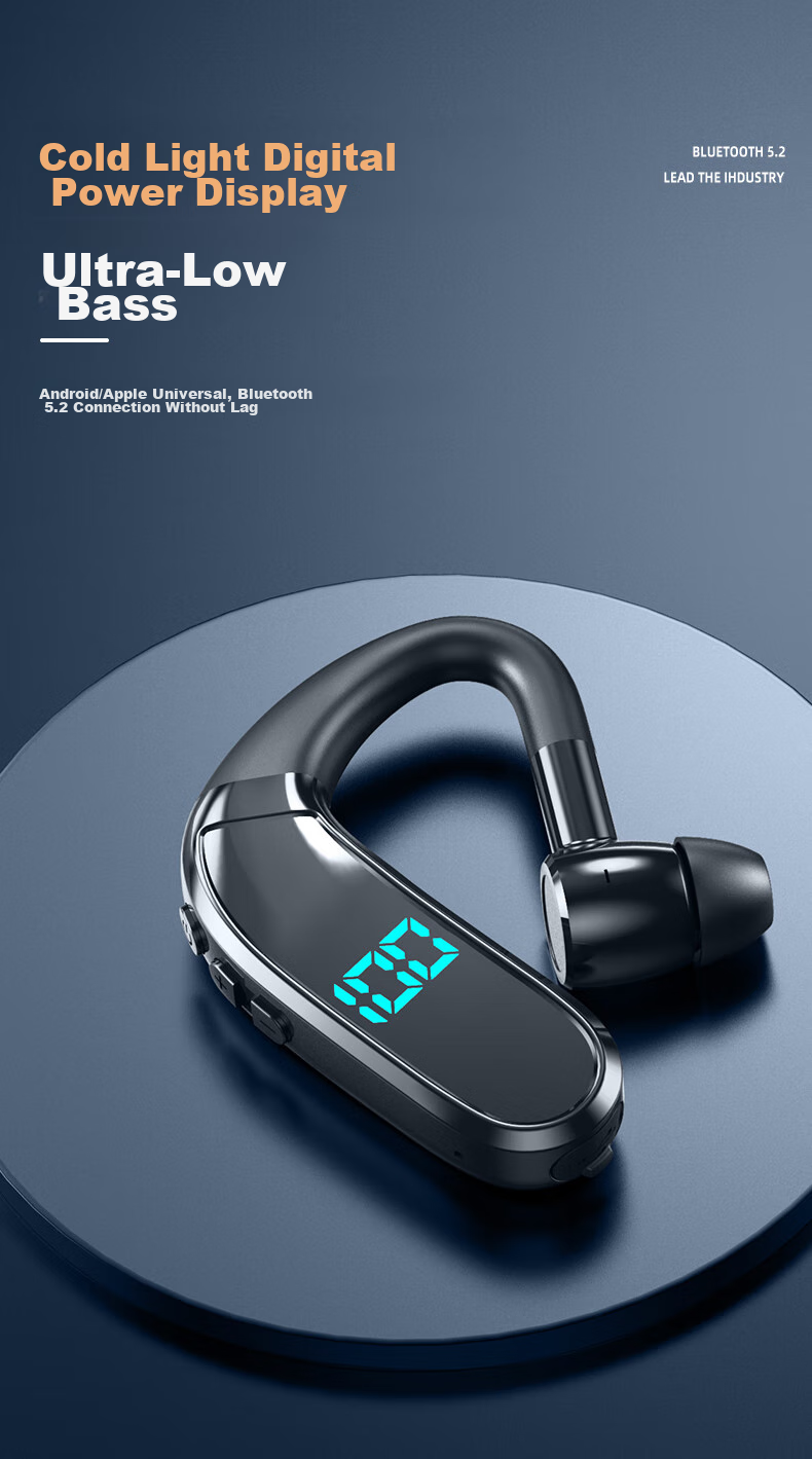 Guiyin Wireless Bluetooth Headphones, New Ultra-Long Standby Battery Life, Ear-Hook Style, for Sports Running Driving Calls, Noise Reduction, Large Battery Capacity Display, Suitable for Apple, OPPO, Xiaomi, Vivo, Honor 3