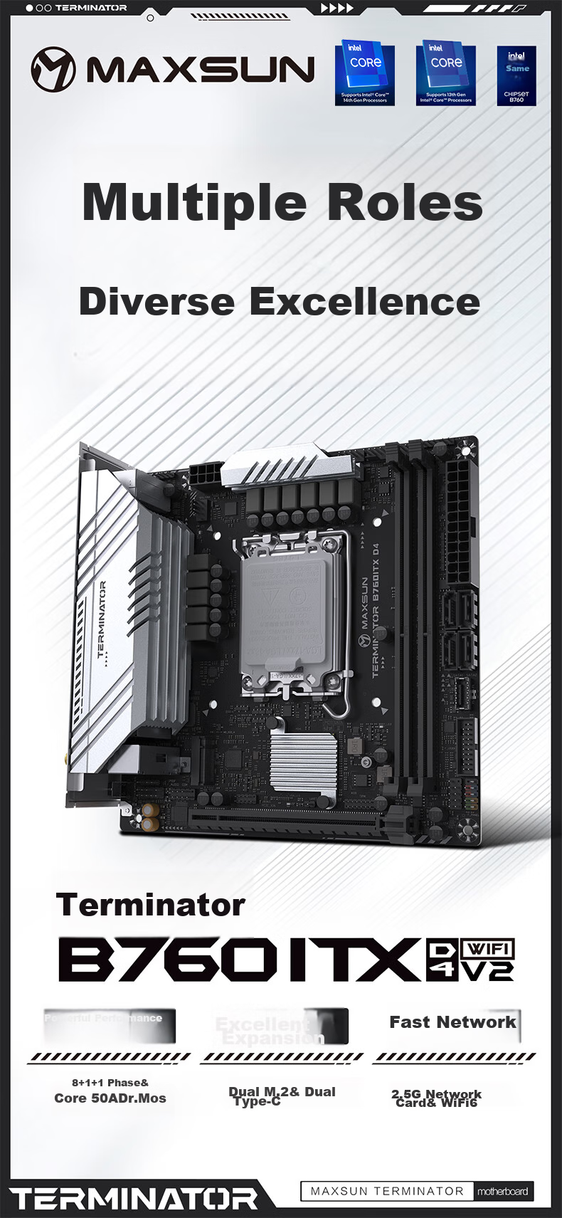 MAXSUN MS-Zhongjiezhe B760ITX D4 WIFI V3 Supports DDR4 CPU 12490F/13400F/12600KF (Intel B760/LGA 1700) 1