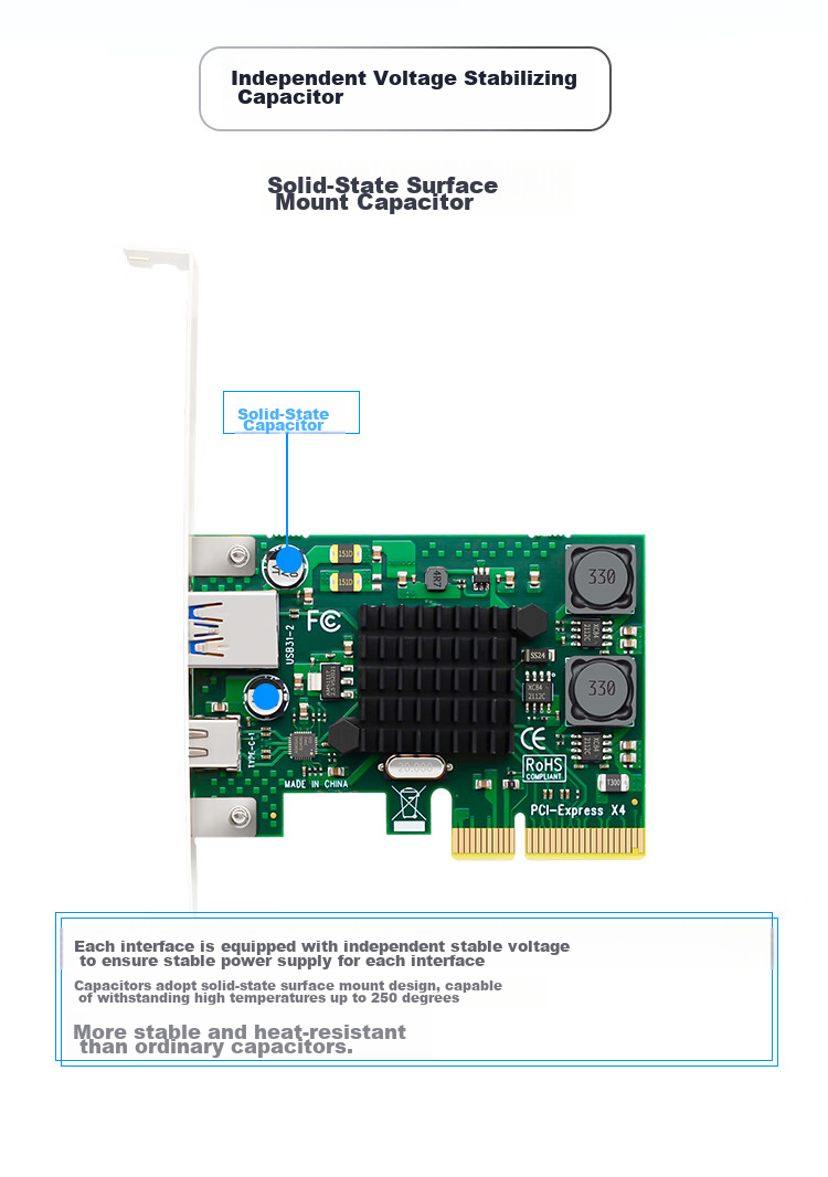 EB-LINK Desktop PCIE X4 to USB3.1 Expansion Card + Type-C High-Speed Dual Interface for Small Case Computers, Internal USB Adapter Card, HUB Concentrator Card, No Power Supply Required 6