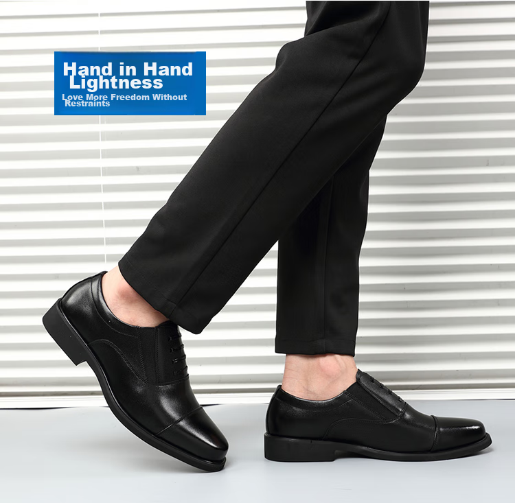 Poitulas Men's Leather Shoes with Three-Point Connection, Business Casual Formal Shoes, British Comfortable Slip-On Loafers, 9916 Black, Size 38 16
