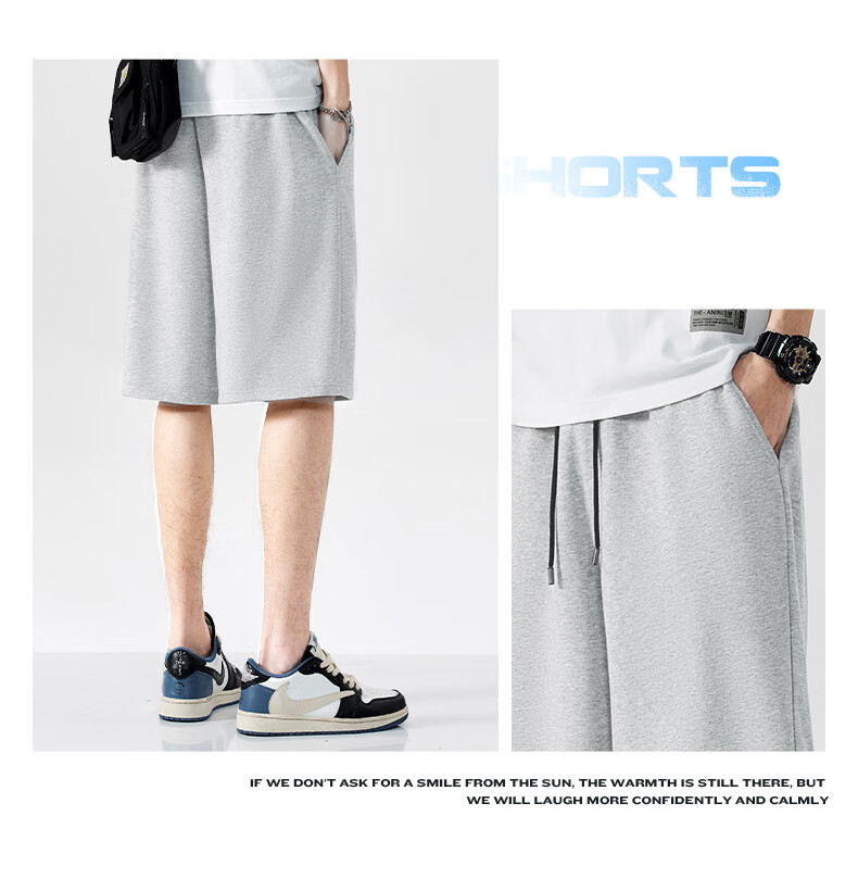 Baleno Men's Summer Heavyweight Cotton Casual Versatile Loose Fit Breathable Sports Mid-Length Shorts 8