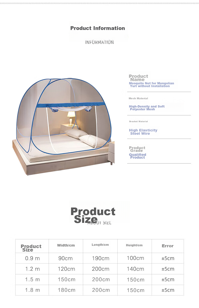 AVIVI Mosquito Net for Home, Baby Fall Prevention, Mongolian Style Mosquito Net, Single Door Opening, 1.5 Meters, Dark Blue [No Installation Required] 6