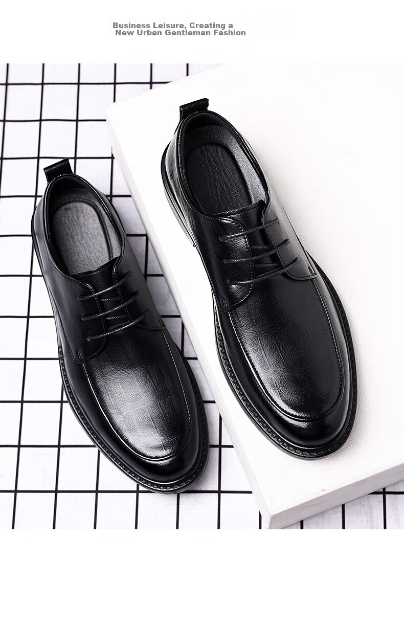 CALIFBULL Men's Leather Shoes, Autumn And Winter Thick-Soled Heightening Loafers, Slip-On Lazy Business Casual Shoes for Weddings, Black, Size 41 54