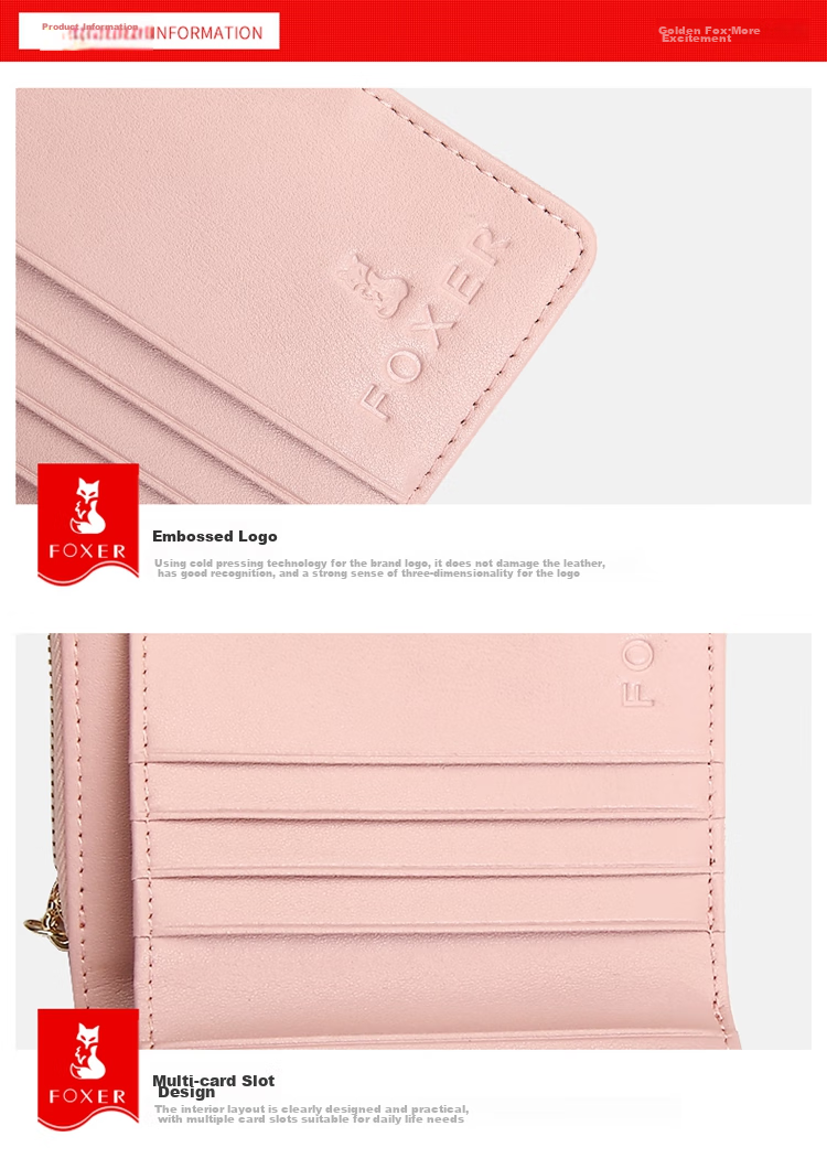 FOXER Leather Women's Wallet, Large Capacity, Short Style, Card Holder, Bill Folder, Clutch, Coin Purse, Valentine's Day Gift for February 14th 16