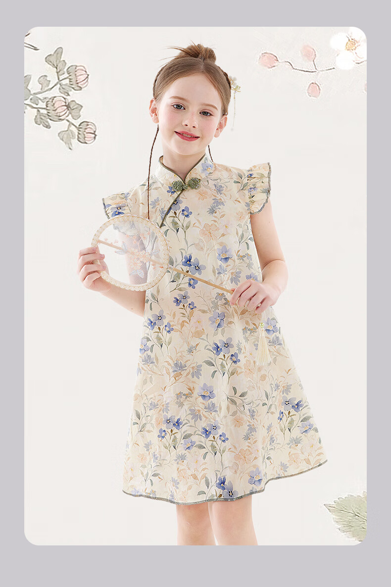 Duomiaowu Girls' Cotton Dress, Summer Children's New Chinese-Style Qipao Skirt, Big Kids' National Style Dress, W011 Pink Orange, Size 170 15