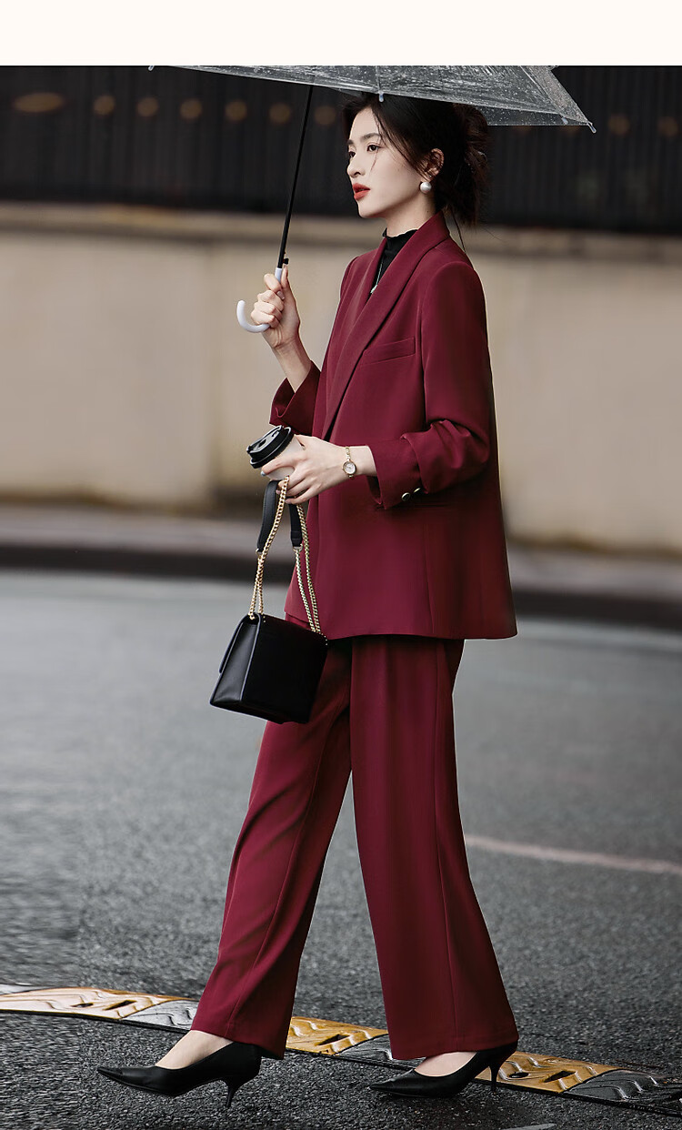 Dme [Zhi Gan Suit Set] Spring And Autumn Classic Buckle-Up Top with Long Pants, Women's Business Suit Two-Piece Set 13