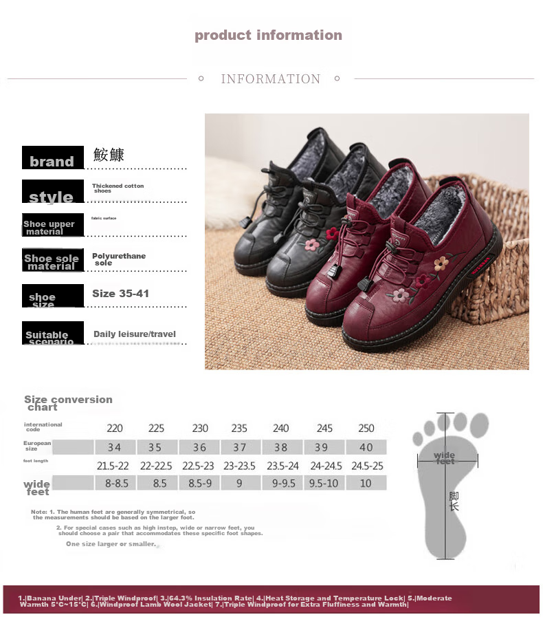 Ankang Mom Shoes, Winter Cotton Shoes for Women, Fleece-Lined for Warmth, Elderly Shoes for Middle-Aged And Elderly, Soft-Soled Thick Slippers for Grandmothers, AK78925, Black, Size 42 5