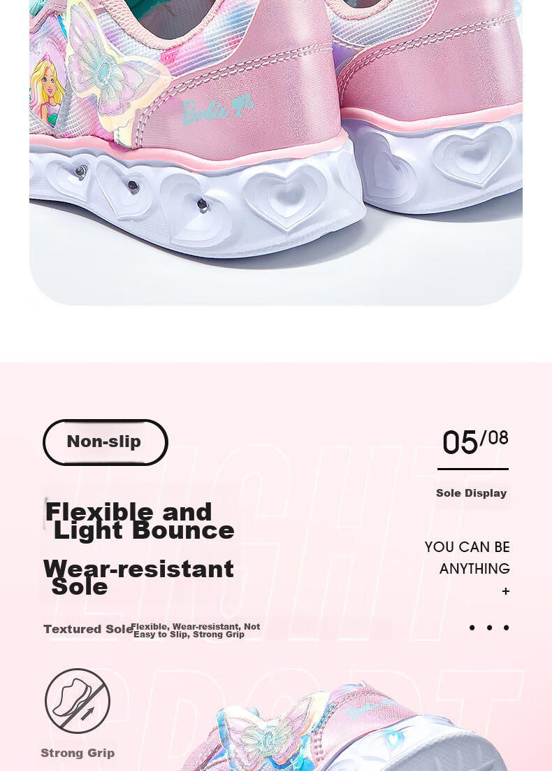 Barbie Girls' Sneakers with Rotary Buckle, Spring And Autumn Chunky Shoes, Light-Up Sports Shoes for Girls, DA6558 Pink Size 28 6