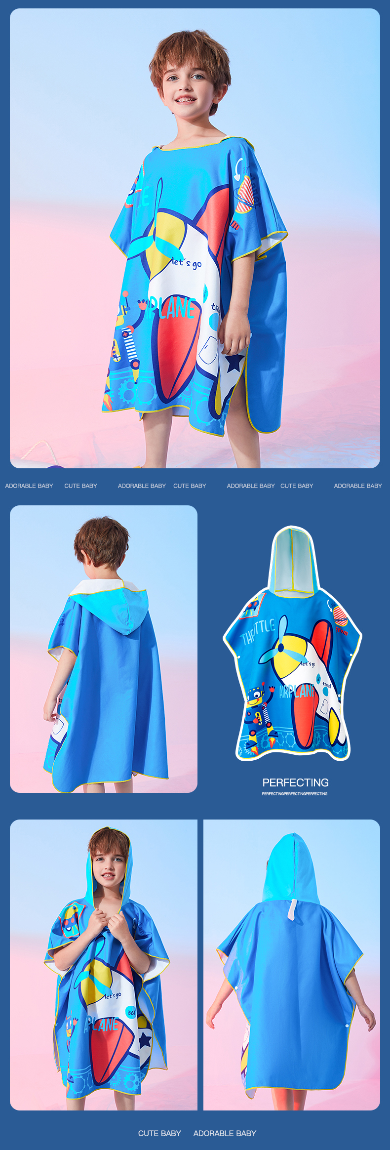 361° Children's Quick-Drying Breathable Absorbent Bath Towel, Travel Shower Cute Boys Girls Beach Towel 9