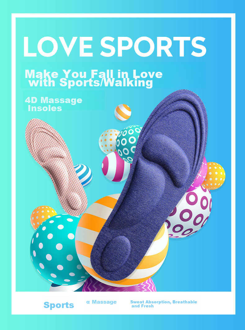 Eleft 4D Sponge Support Walking Shoe Insoles, Breathable, Sweat-Absorbing, Massage, Women's Style 1