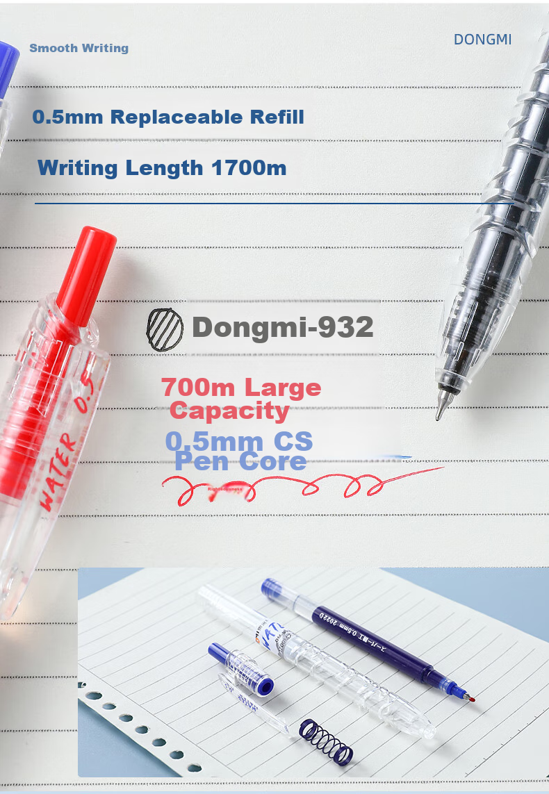 Dongmi Gel Pen, Baote Bottle Push-Button 0.5mm Signature Pen, Dongmi Bullet Tip, Essential for Primary And Secondary School Students, Office Use, Large Capacity, Exam Writing Pen, Transparent Barrel, Blue, 3 Pcs DM932 8