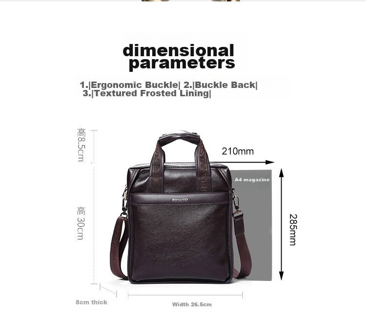 BOSTANTEN Men's Shoulder Crossbody Bag, Trendy Student Backpack, Large Capacity Multifunctional Handbag, Top-Grain Leather Briefcase 20