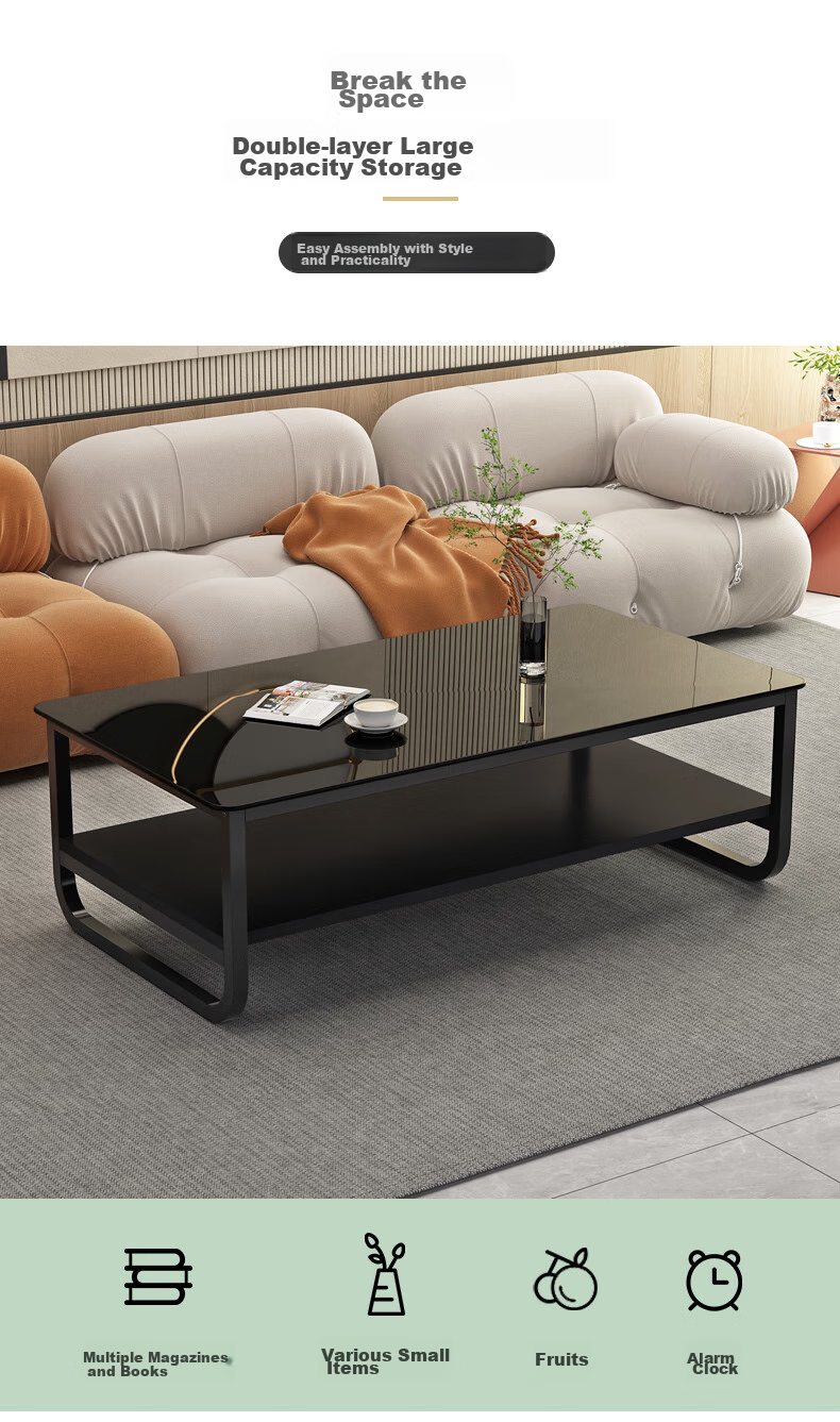Fanshe Coffee Table, Simple Design, Tempered Glass Double-Layer Storage Coffee Table, Side Table for Small Apartments, Living Room Thickened Legs, Small Table 4