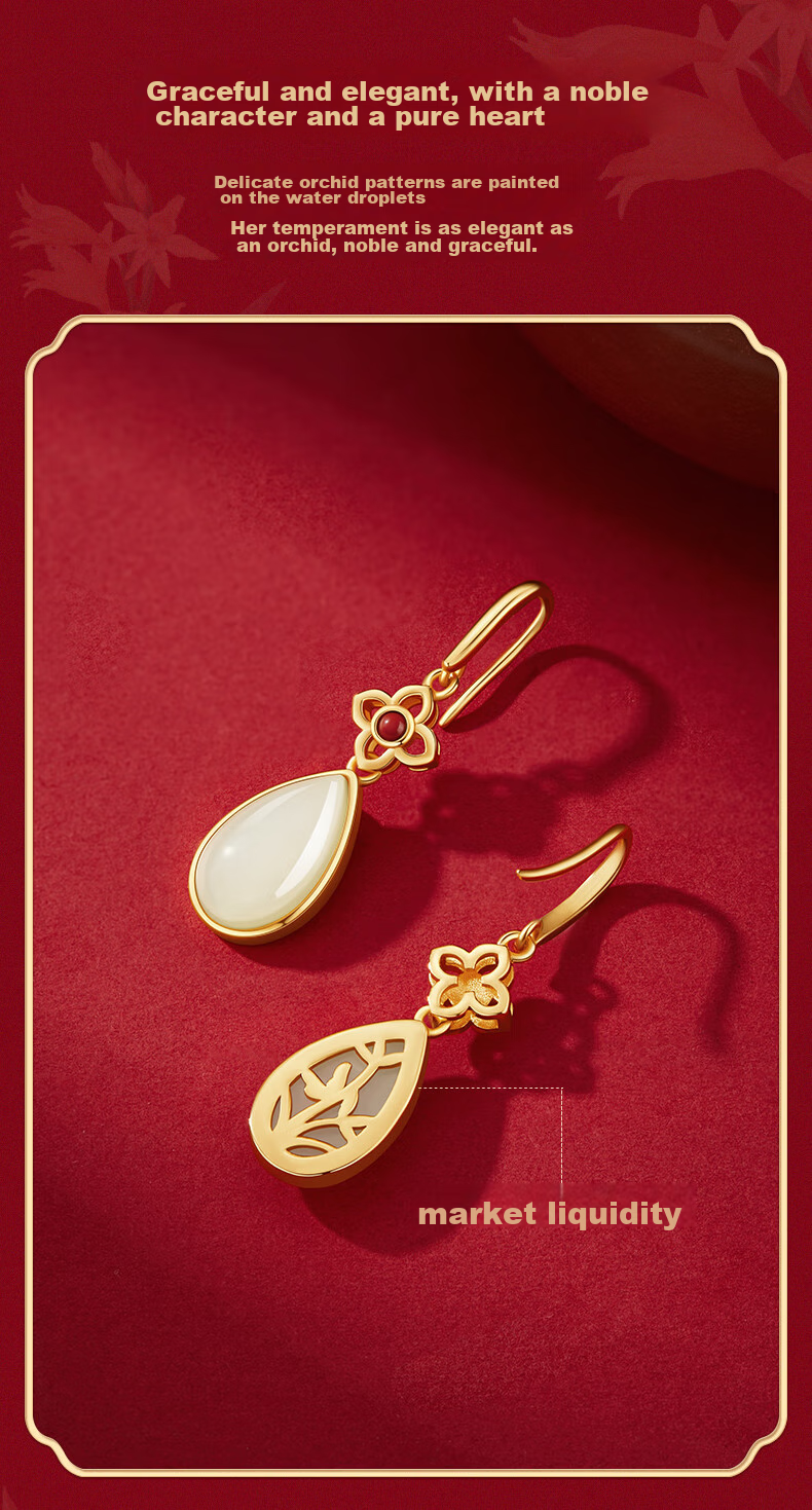 Zhenshangyin Chinese Gold Hetian Jade Earrings for Women, Luxurious High-End Feel, 2026 New S925 Style, Birthday Gift for Girlfriend Or Mother 4