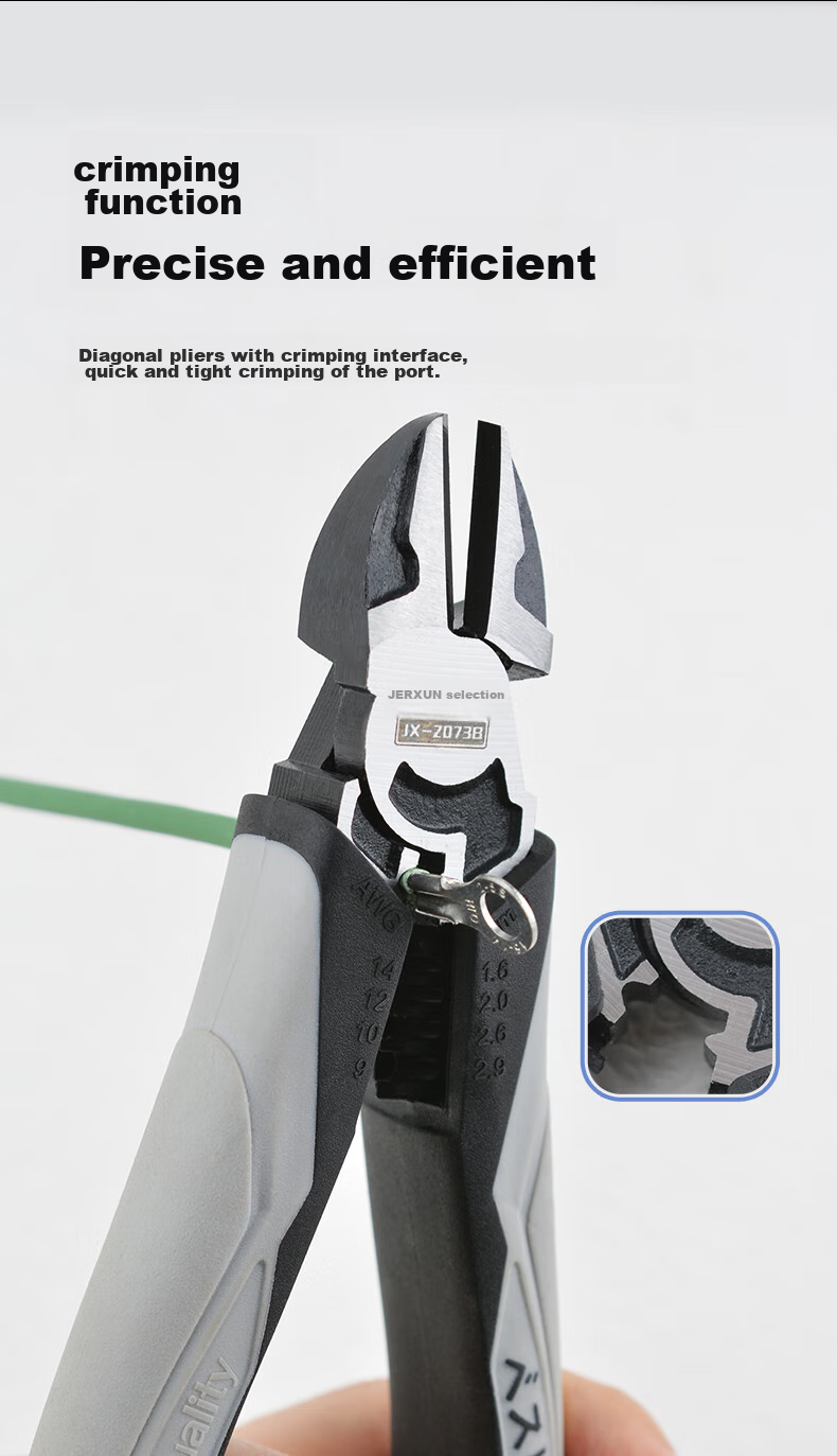JERXUN Diagonal Cutting Pliers, 7-Inch Offset Diagonal Wire Strippers And Crimpers, Multifunctional Labor-Saving Electronic Pliers Tool 7