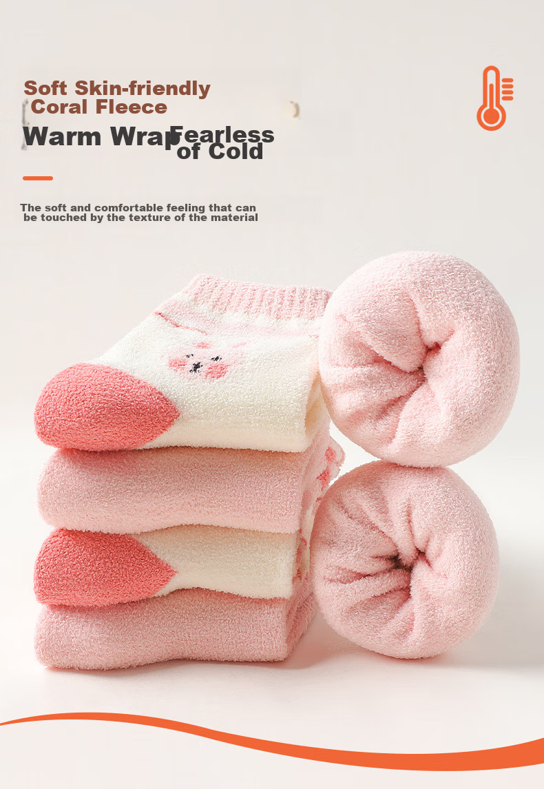 LangSha Children's Socks, Girls' Mid-Calf Cotton Socks, Fleece-Lined And Thickened, Winter Warmth, for Students, Older Girls, Baby Girls, Terry Socks 3