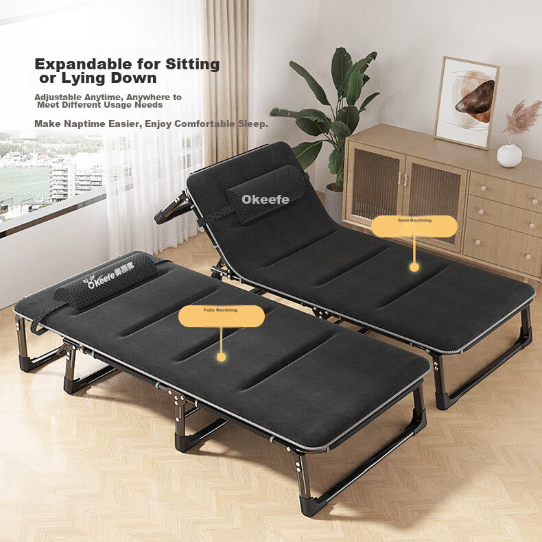 OKeefe Folding Bed, Lounge Chair, Single Bed, Office Simple Nap Bed, Hospital Accompanying Bed, Camp Bed, Includes Cotton Pad 3