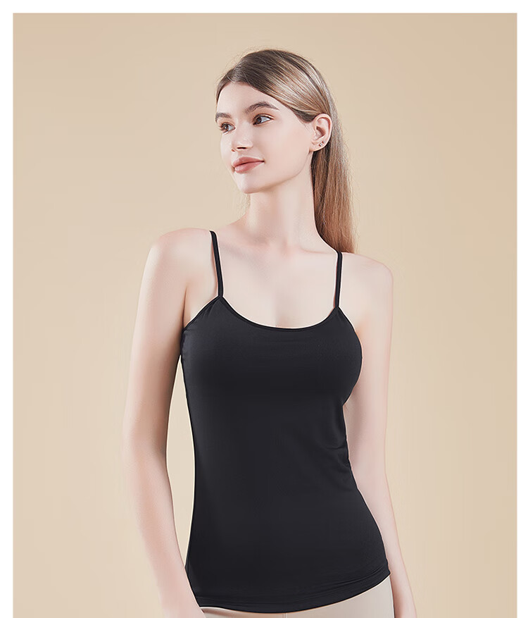 Hosa Women's Camisole Tank Top with Built-In Bra Pads, No Need to Wear Bra Separately, Outer Wear Undershirt Sleeveless Inner Layer, Black, L 10