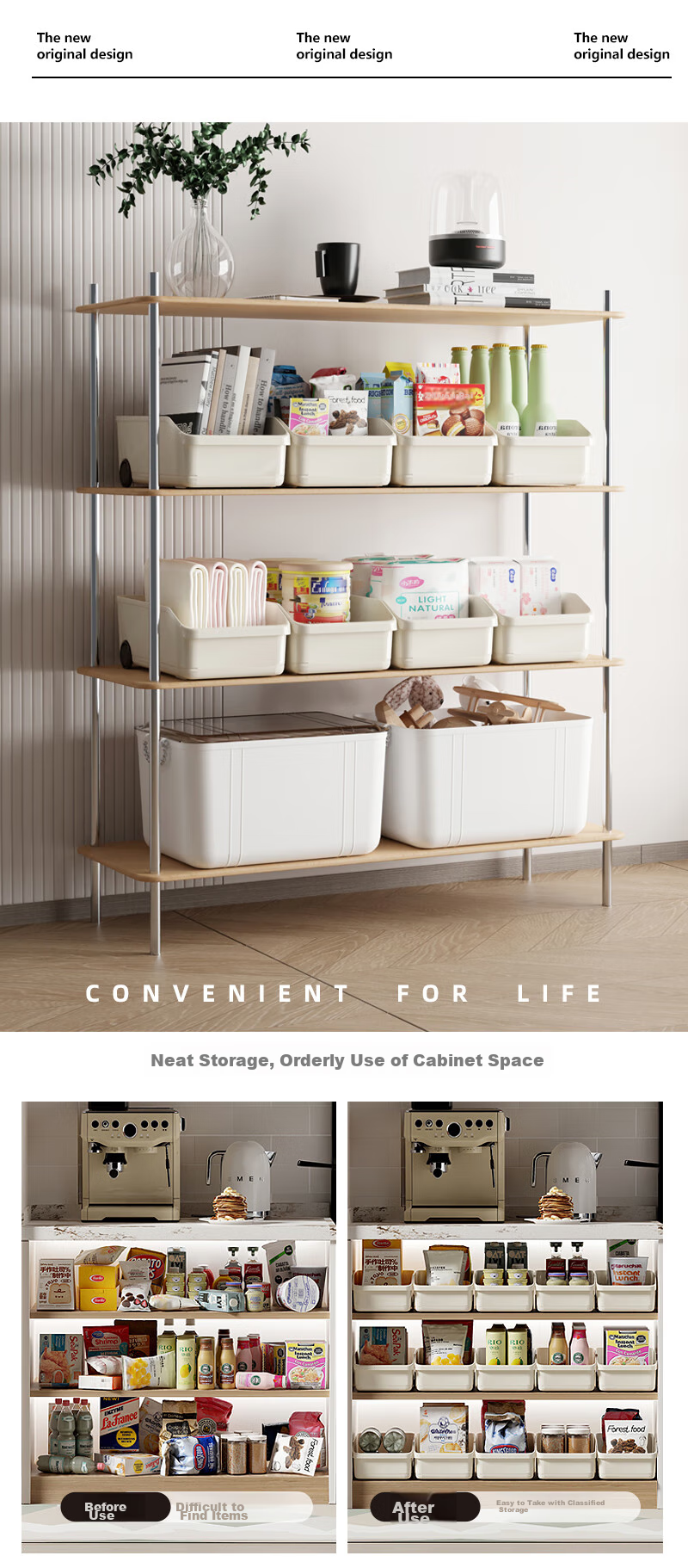 Baicaoyuan Storage Box, Kitchen Organizer with Wheels, Cabinet Clutter Storage Basket, Under-Sink Organizer, Set of 2 7