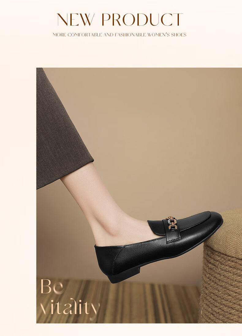 ZHR Flat Women's Shoes for Spring And Autumn, Slip-On Loafers, Versatile Commuter Shoes with Soft Soles, Leather Shoes AH608 Black Size 38 14