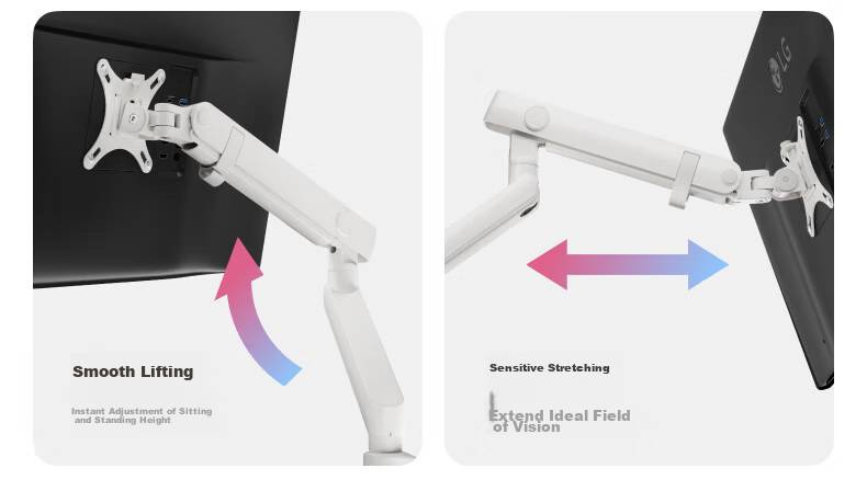 Brateck Beihu Monitor Stand, Mechanical Arm, Computer Stand Desktop Clamp Base, Heavy-Duty Screen Riser E500 White 17-40 Inch, Suspended Arm 8
