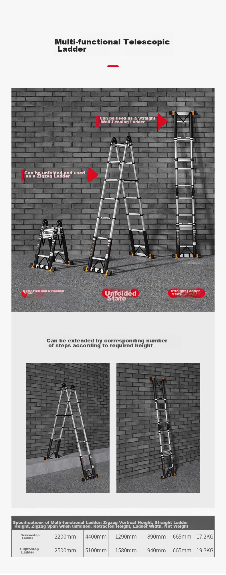 DU PONT 2nd Generation Small Cloud Ladder Household Folding Aluminum Alloy Telescopic Step Ladder 5-Step 19