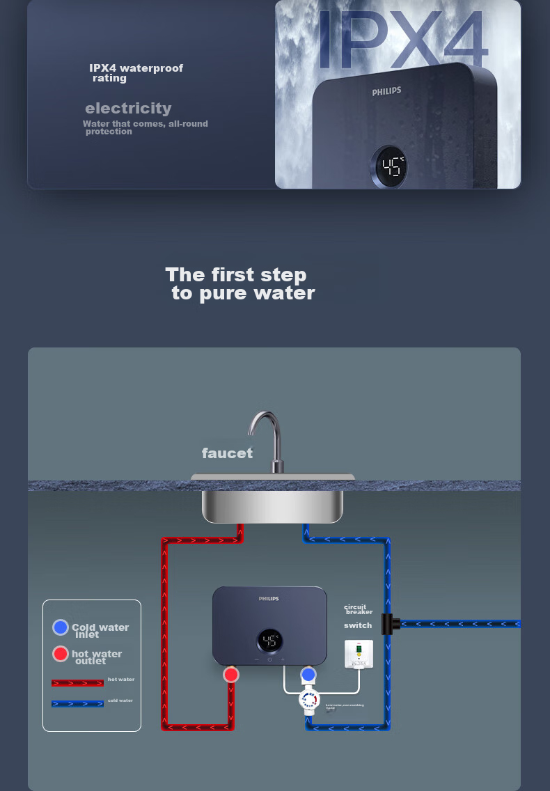 PHILIPS Instant Mini Kitchen Treasure Electric Water Heater MINI Blue, 5500W Stepless Frequency Conversion, Instant Heating, Smart Constant Temperature, Household Kitchen Hot Water Treasure, Subsidy 15%, AWH1053 17