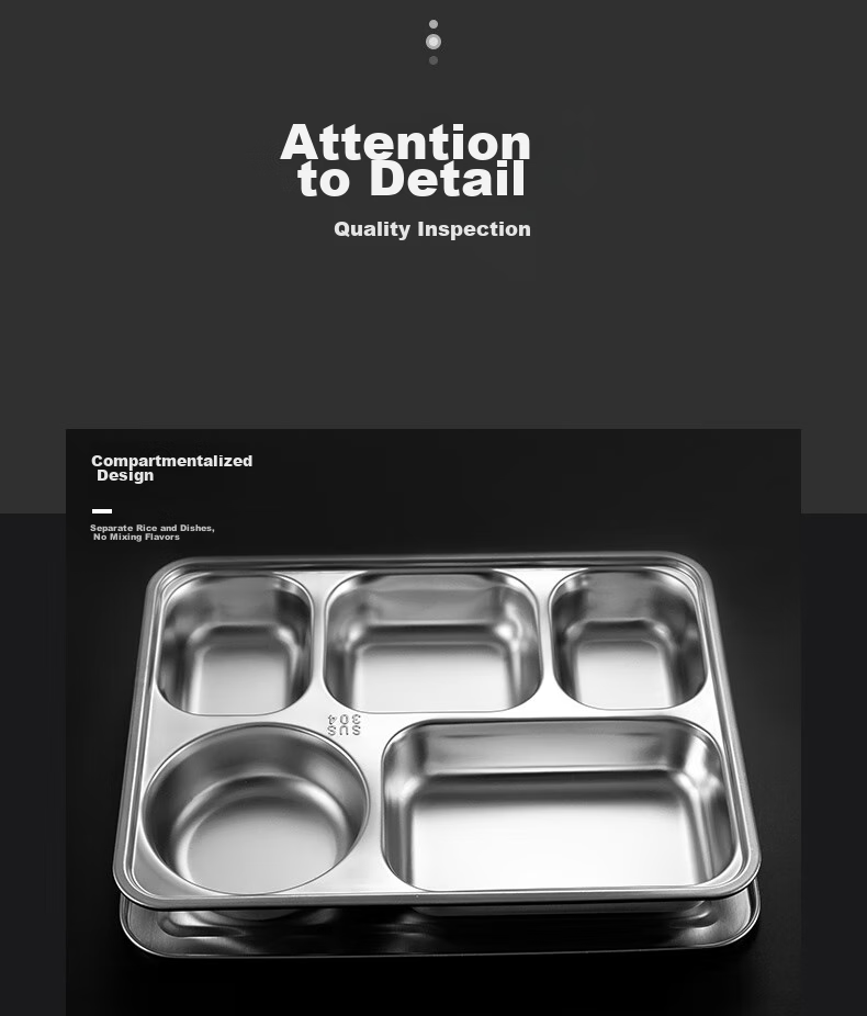 Jinyaoshi 304 Stainless Steel, Thickened Compartmented Fast Food Tray for Adults, Full Steel Lunch Box with Lid, Five Compartments GK-510KC 8