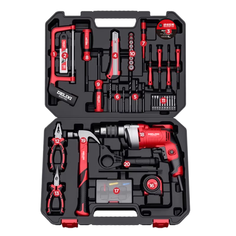Delixi Electric Impact Drill Household Complete Toolbox 220V Multifunctional Cordless Electric Drill Electric Screwdriver Handheld Drill