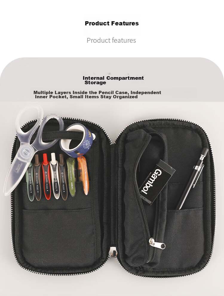 KOKUYO Pancake Bag PANCASE Pencil Case, Large Capacity Stationery Organizer for Students, Multifunctional Layered Storage Pouch, Corduroy Portable Pencil Box, Black, 1 Piece, WSG-PC132D 4