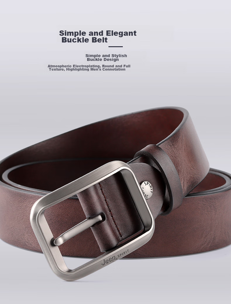 JEEP SPIRIT Men's Belt, Top-Grain Leather, Fashionable Pin Buckle, Suitable for Young And Middle-Aged Men, Gift for Boyfriend, Husband, Father's Day Present 10
