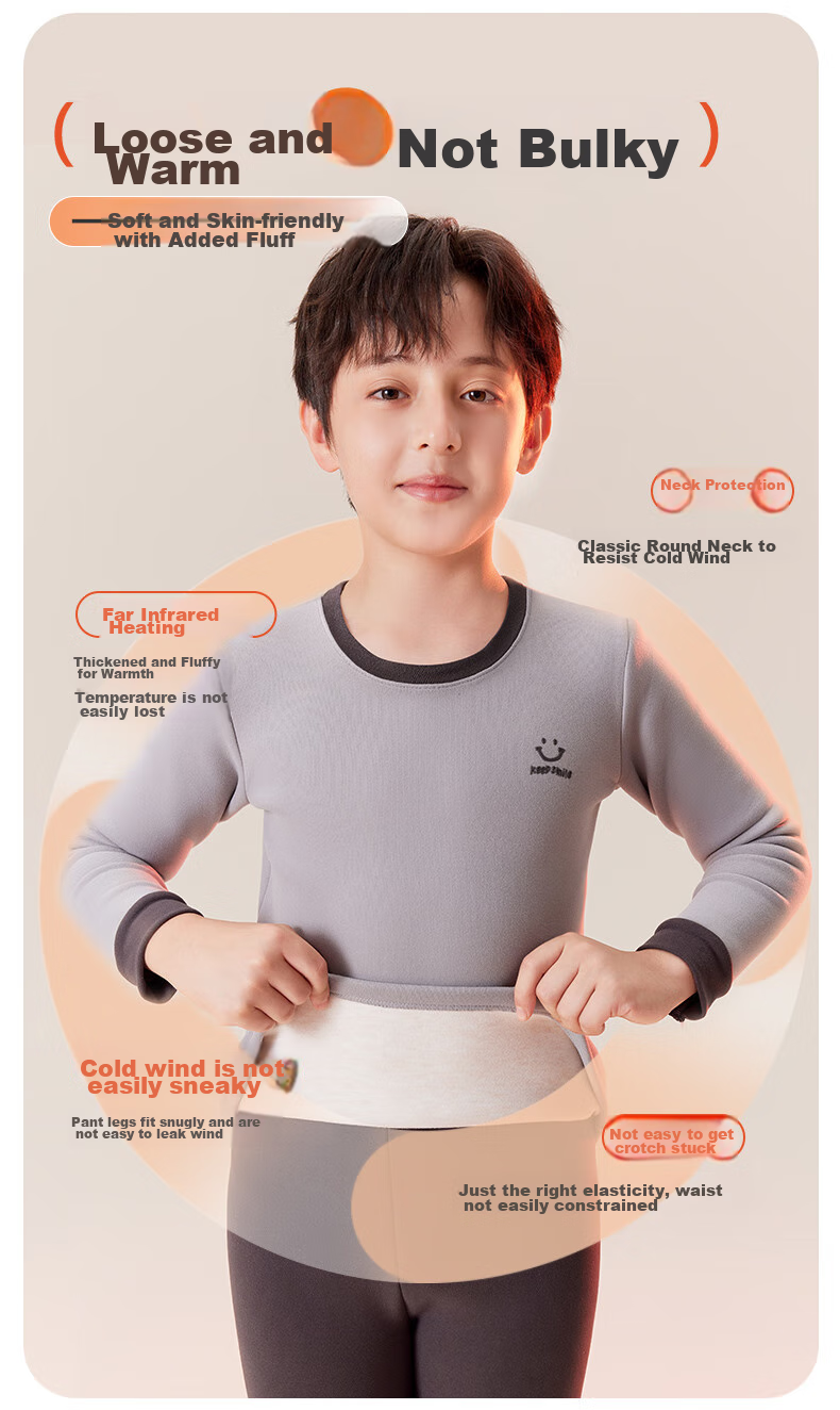 LangSha Children's Thermal Underwear Set, Girls' Fleece-Lined Thickened Autumn Top And Pants, for Older Children, Thick Home Wear Pajamas 8