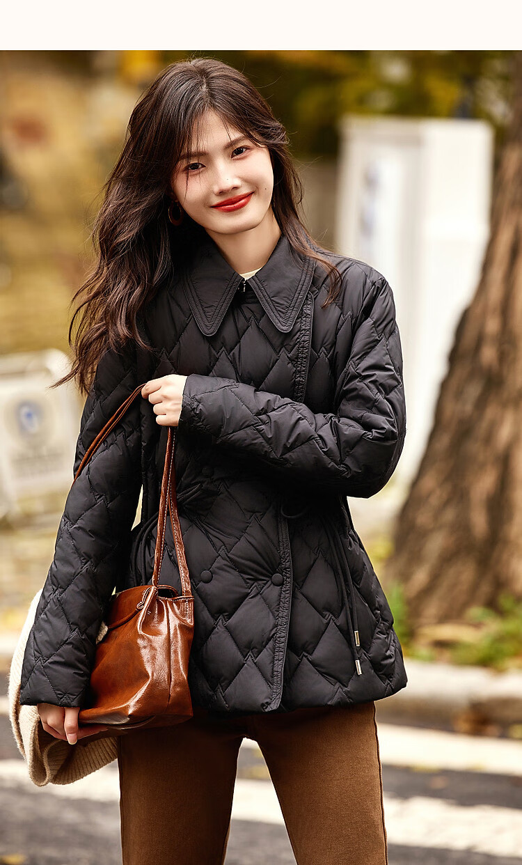Dme [Warm And Cozy] Winter Lightweight Fluffy 90% Duck down Jacket with Elegant Lapel Collar And Short Style Women's Coat 9