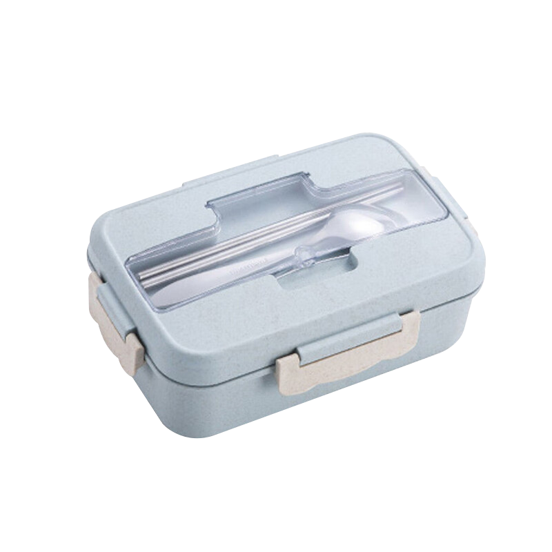 MAXCOOK Microwave Lunch Box, Wheat Straw Large Capacity Deep 3-Compartment Student Lunch Box 1200ml Blue MCFT550