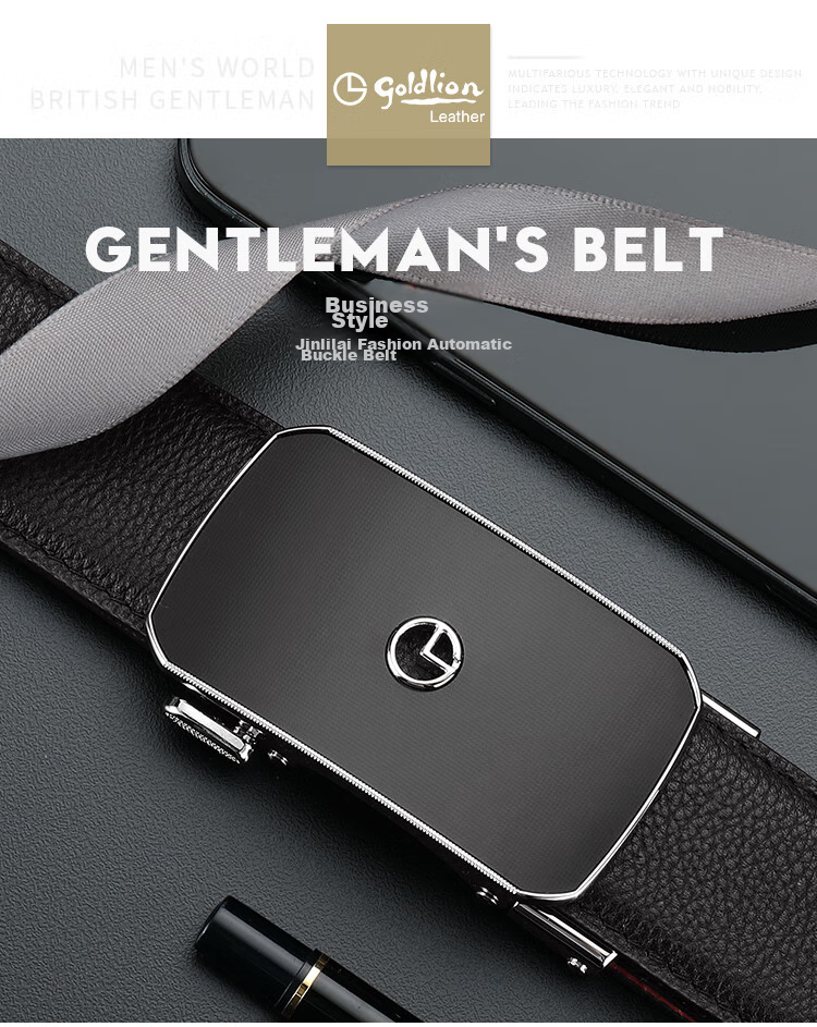 Goldlion Men's Belt, Top-Grain Leather, Automatic Buckle, Red Waistband Gift Box, Zodiac Year Trouser Belt, Birthday Gift 1