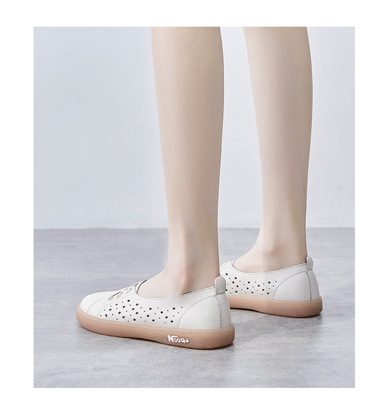 ZHR White Leather Shoes for Women with Jelly Sole, Breathable Mesh Hole Shoes, Summer Trendy Fashion Casual Versatile Flat Shoes, Soft Comfortable Low-Top Shoes for Women A66E Casual Shoes Beige 35 11