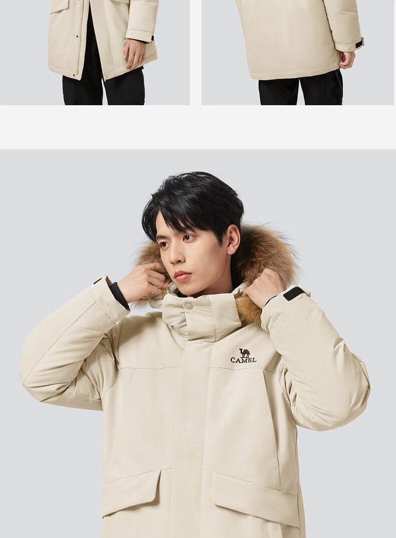 CAMEL Workwear down Jacket, Mid-Length, White Duck Down, Collar, Casual Sports Thickened Coat, Winter Season, M13CAKI038A 41
