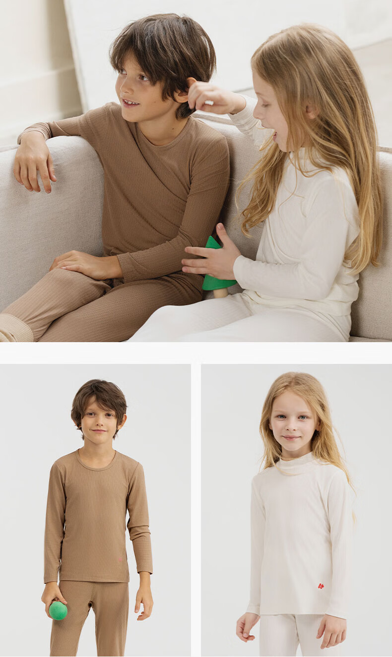 AIMER KIDS Little Heater [Light Warmth] Thermal Underwear for Girls, Moisture-Wicking And Heat-Generating Autumn Top And Pants Set, Oil Chestnut Brown, Size 160 19