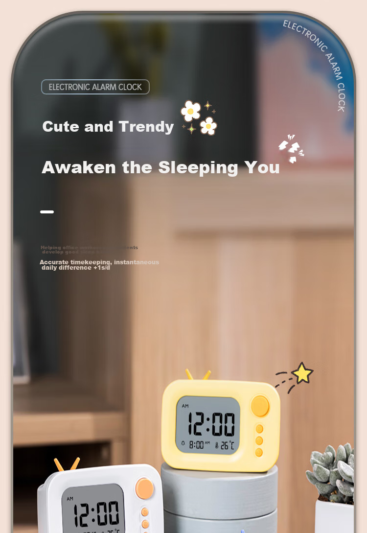 Deli Cute Cartoon Alarm Clock Thermometer, Back-To Gift for Students And Children, Blue LE104 1