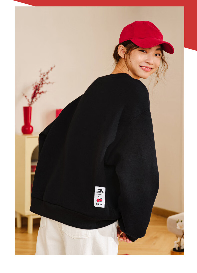 ANTA ×kirsh Collaboration | Cherry Round Neck Pullover Sweatshirt for Women, New Autumn Trendy Sports Top 15