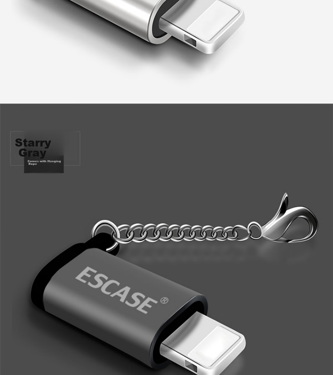 ESCASE Android And Apple Adapter Converter, Micro USB to Apple Data Cable, Compatible with IPhone11pro/XsMax8/7plus/X/iPad Tablets, Universal Gray 10