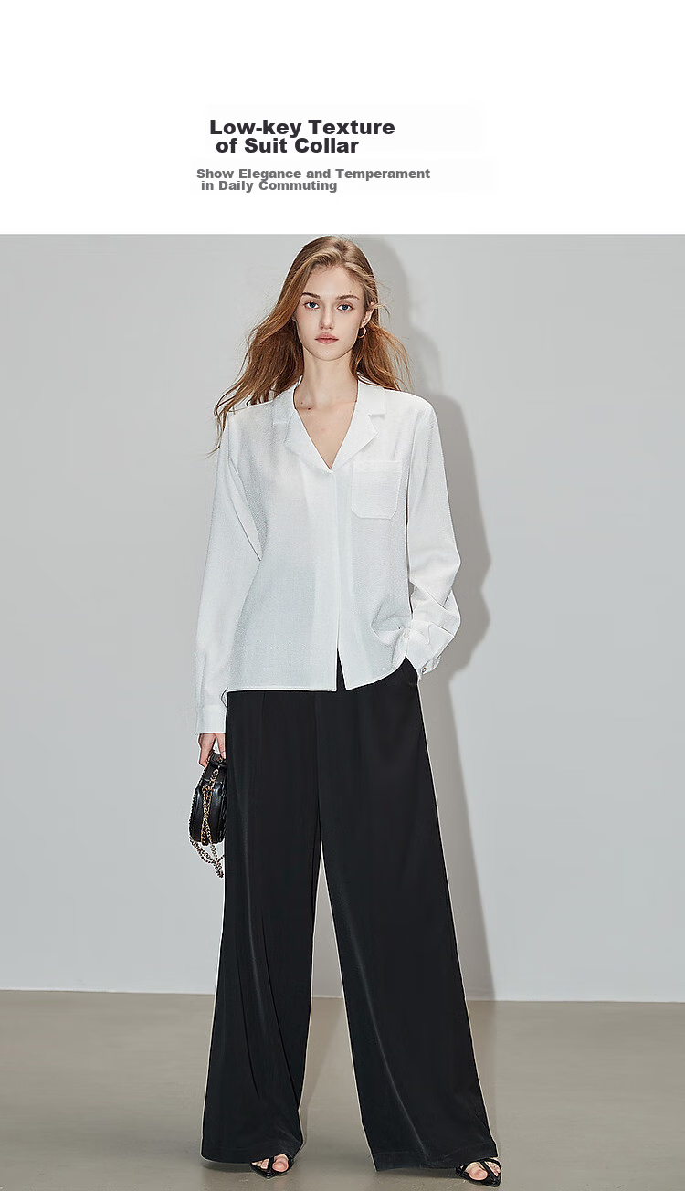 Dme [Low-Key, High-Quality Comfort] Spring And Autumn Suit Collar Long-Sleeve Shirt, Textured Jacquard Blouse, Women's Top 5
