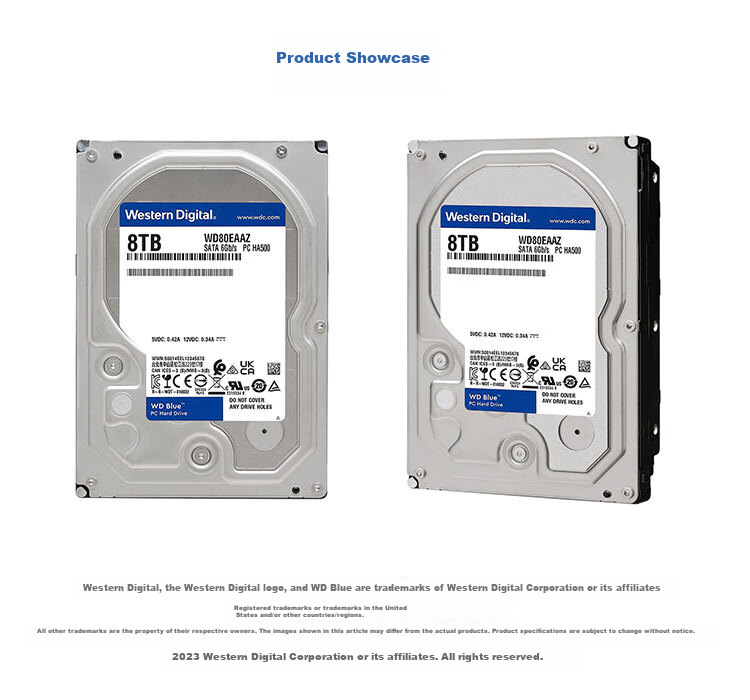 Western Digital (WD) 8TB Desktop Mechanical Hard Drive, WD Blue, 3.5-Inch, 5400 RPM, 256MB Cache, SATA CMR Vertical Technology, WD80EAAZ AI Hard Drive 8
