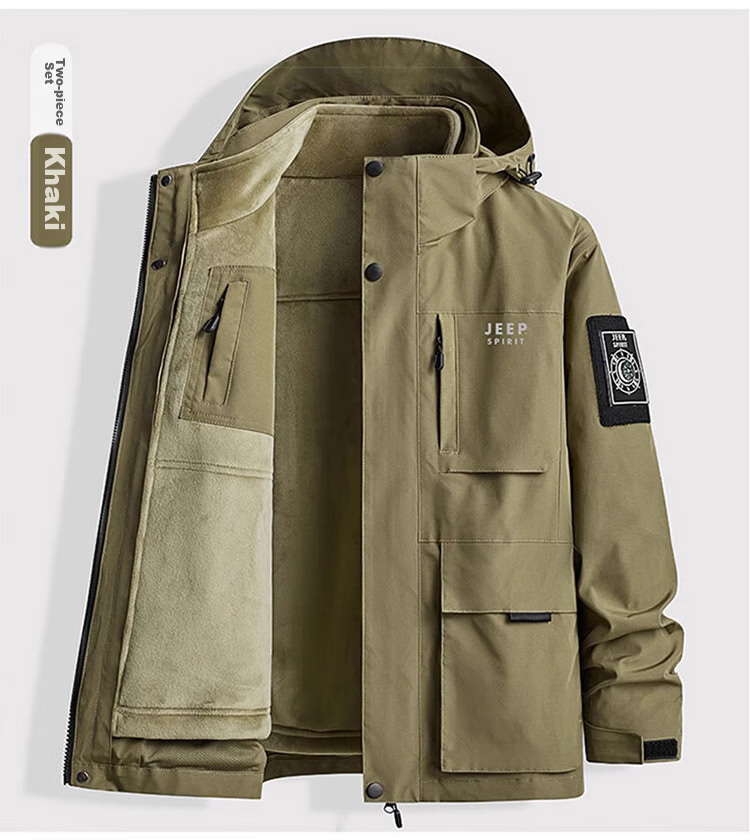 JEEP SPIRIT Men's Three-In Jacket, Autumn And Winter Casual Loose-Fitting Hooded Workwear Coat for Me 13