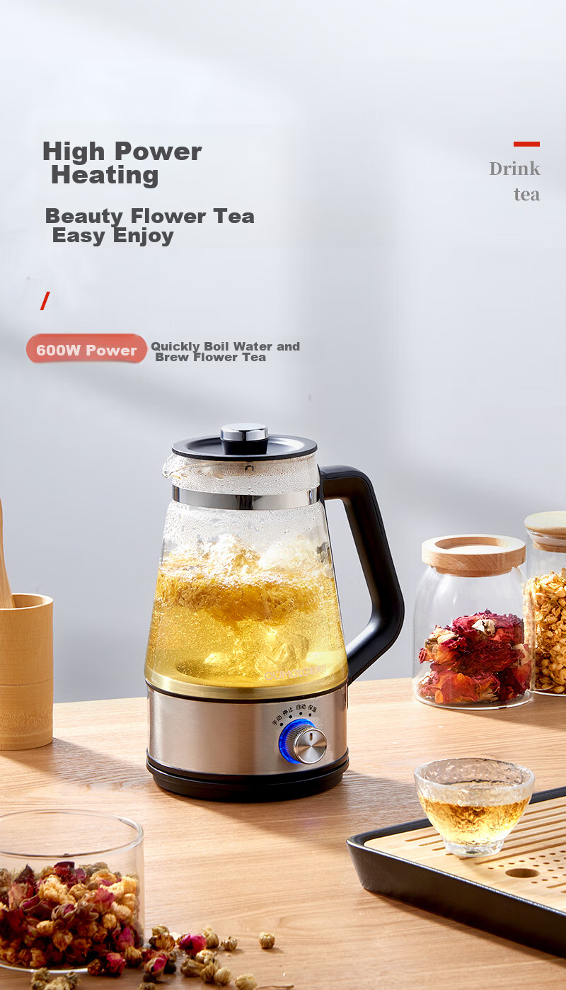 OUMETE European and American Style Microcomputer Tea Cooker Steam Spray Side Handle Kettle Dual-use Boiling and Steaming High Borosilicate Glass Tea Steamer OMT-PC0502A 9