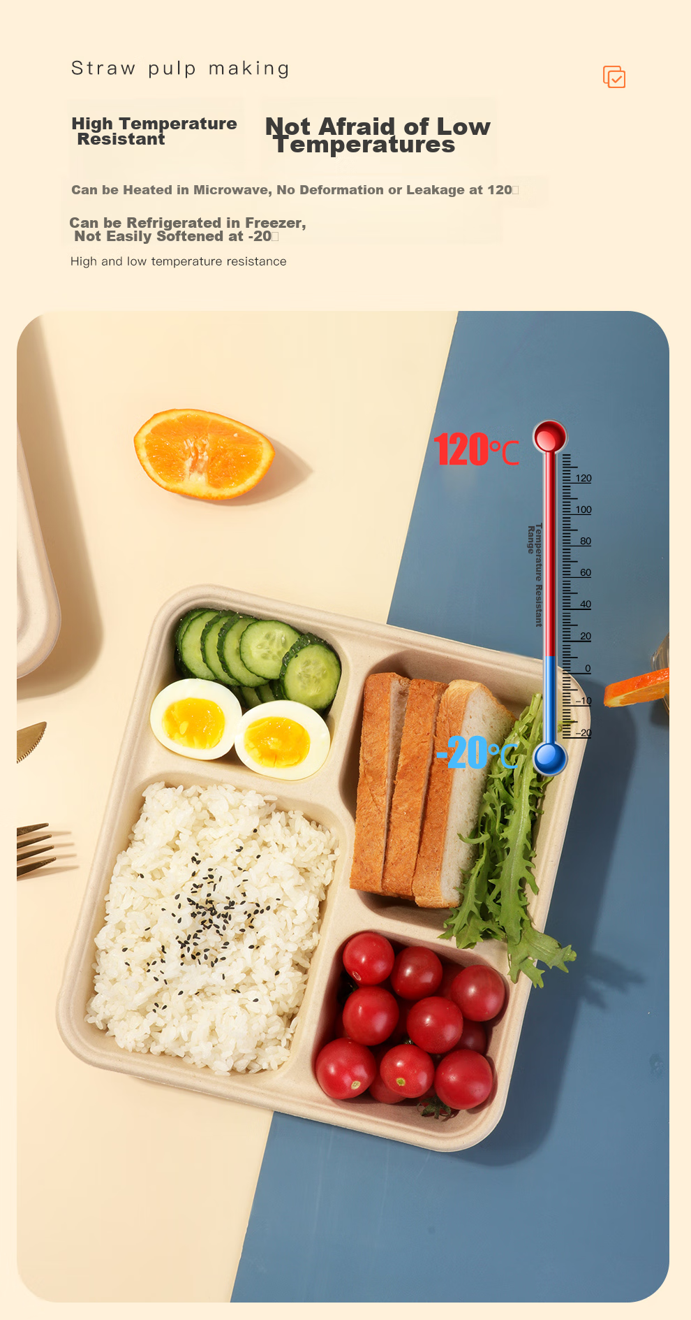 Youheyoumi Six-Compartment 1300ml*25 Sets Disposable Food Containers with Lids, Takeout Packaging, Multi-Compartment Lunch Boxes, Biodegradable Series 6