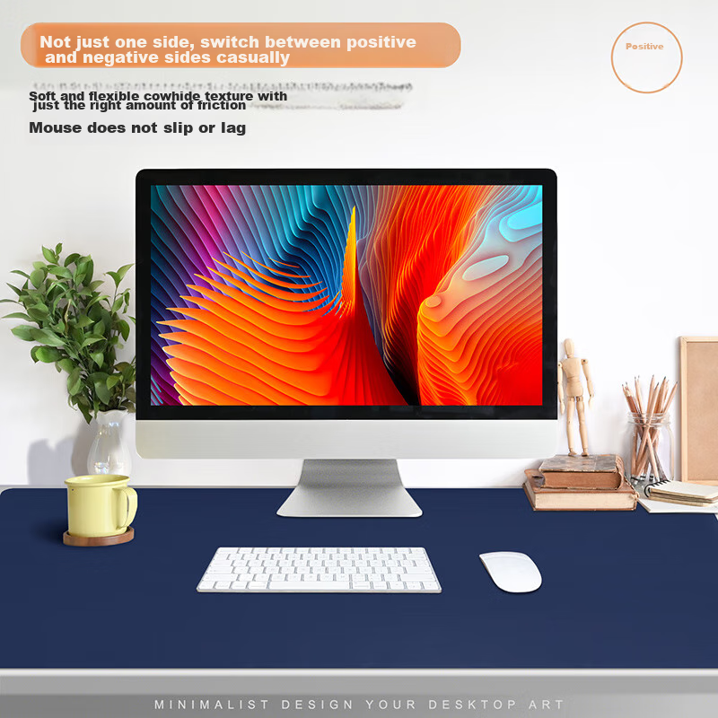 EXCO 1.4-Meter Blue And Yellow Double-Sided Waterproof Leather Mouse Pad, Study Desk Mat, Computer Office Desk Mat, Extra Large Gaming Keyboard Pad, Leather Computer Desk Cover 9789 4